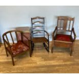 An Art Deco tub chair, together with an Edwardian mahogany commode chair, a ladderback rocking