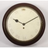 A late 19th century mahogany cased school wall clock, with single fusee movement. 38cm diameter.