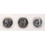 Three silver proof Canadian 5 dollar coins, 2004, cased. To be sold on behalf of Monkey World,