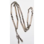 An unmarked silver baton link necklace, engraved R. Gene 925, 84cm, 102gm
