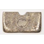 An Edwardian silver arched visiting card case, Birmingham 1905, 8cm, later applied monogram disc,