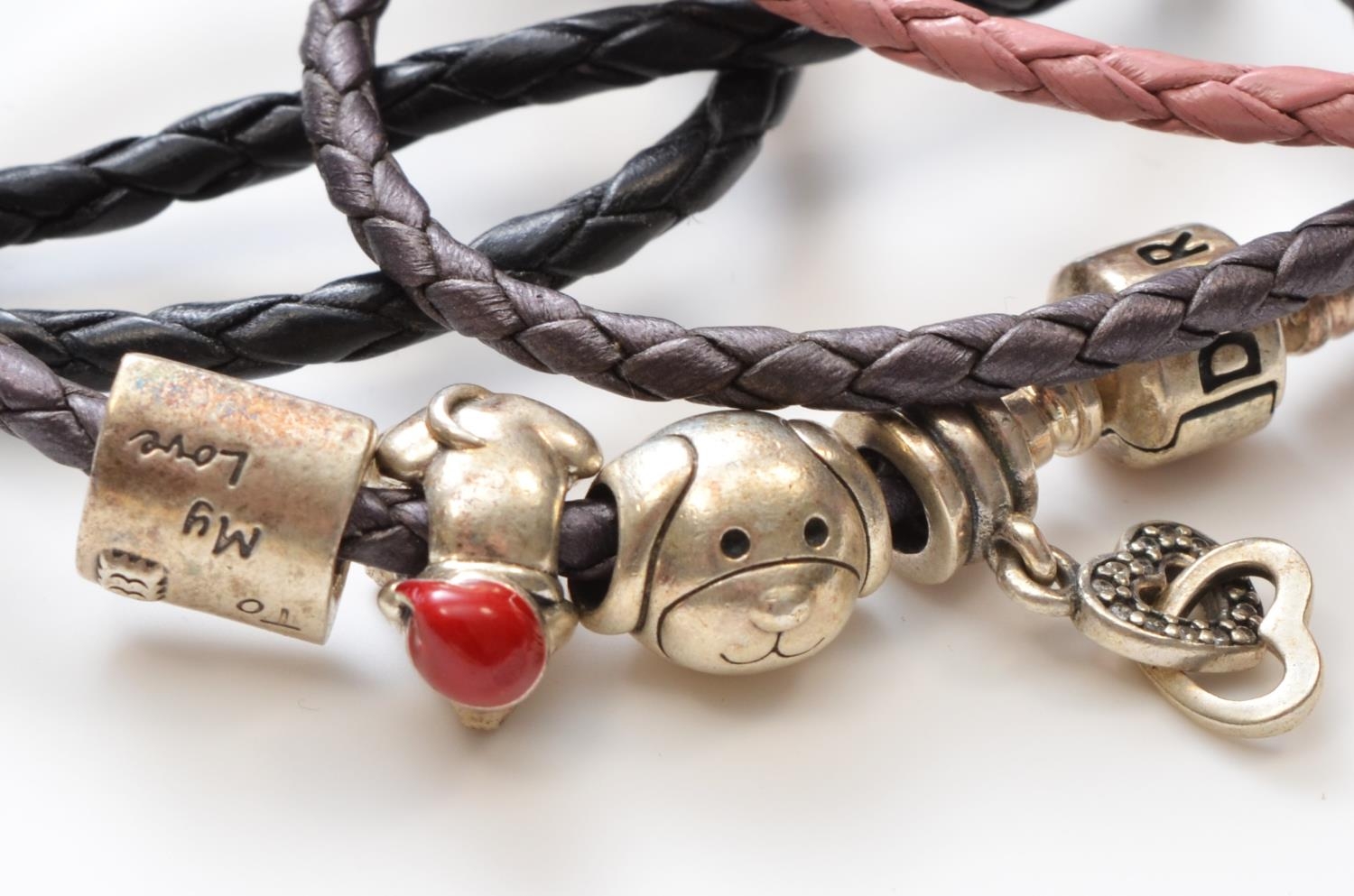 Pandora, six silver and leather necklaces and two bracelets, 62gm - Image 2 of 3