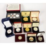 Eight silver proof commemorative coins, QEII Golden Jubilee, 1982 half dollar, 1978 $10 Bahamas,