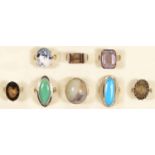 Eight various silver and gemset rings, various sizes, 80gm