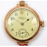 Waltham, a 9ct rose gold manual wind wristwatch, Birmingham 1927, 28mm, expanding bracelet, 30gm,