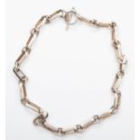 A heavy silver T bar baton link necklace, 46cm, 84gm