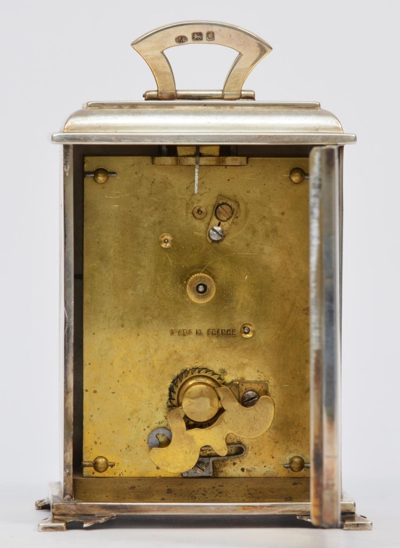 Of 10th Royal Hussars interest; a silver bracket clock, London 1924, the silvered dial with Arabic - Image 5 of 6