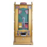 A Bryans Payramid oak skill travelling arcade ball catching game penny slot machine, designed c.