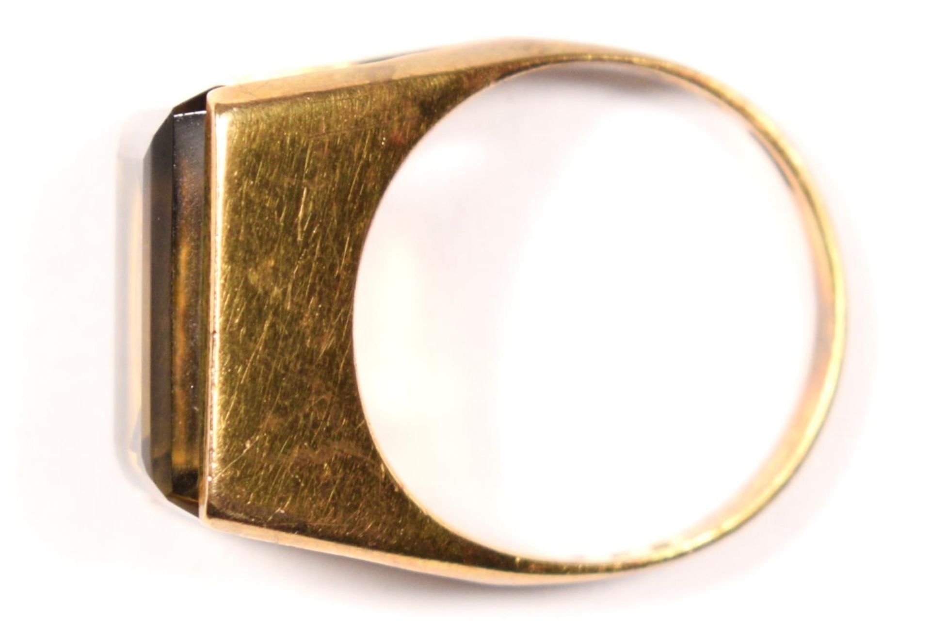 A vintage 9ct gold smokey quartz single stone ring, Birmingham 1975, stone 15 x 12mm, P 1/2, 7.9gm. - Image 3 of 3