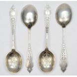 A Victorian silver set of four fancy spoons, London 1853, with pierced and engraved decoration,