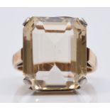 A vintage 9ct gold and citrine dress ring, 16 x 14mm, white gold claws, L 1/2, 6.4gm