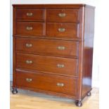 A 19th century mahogany chest on chest / tallboy, the top with four short drawers, with three long