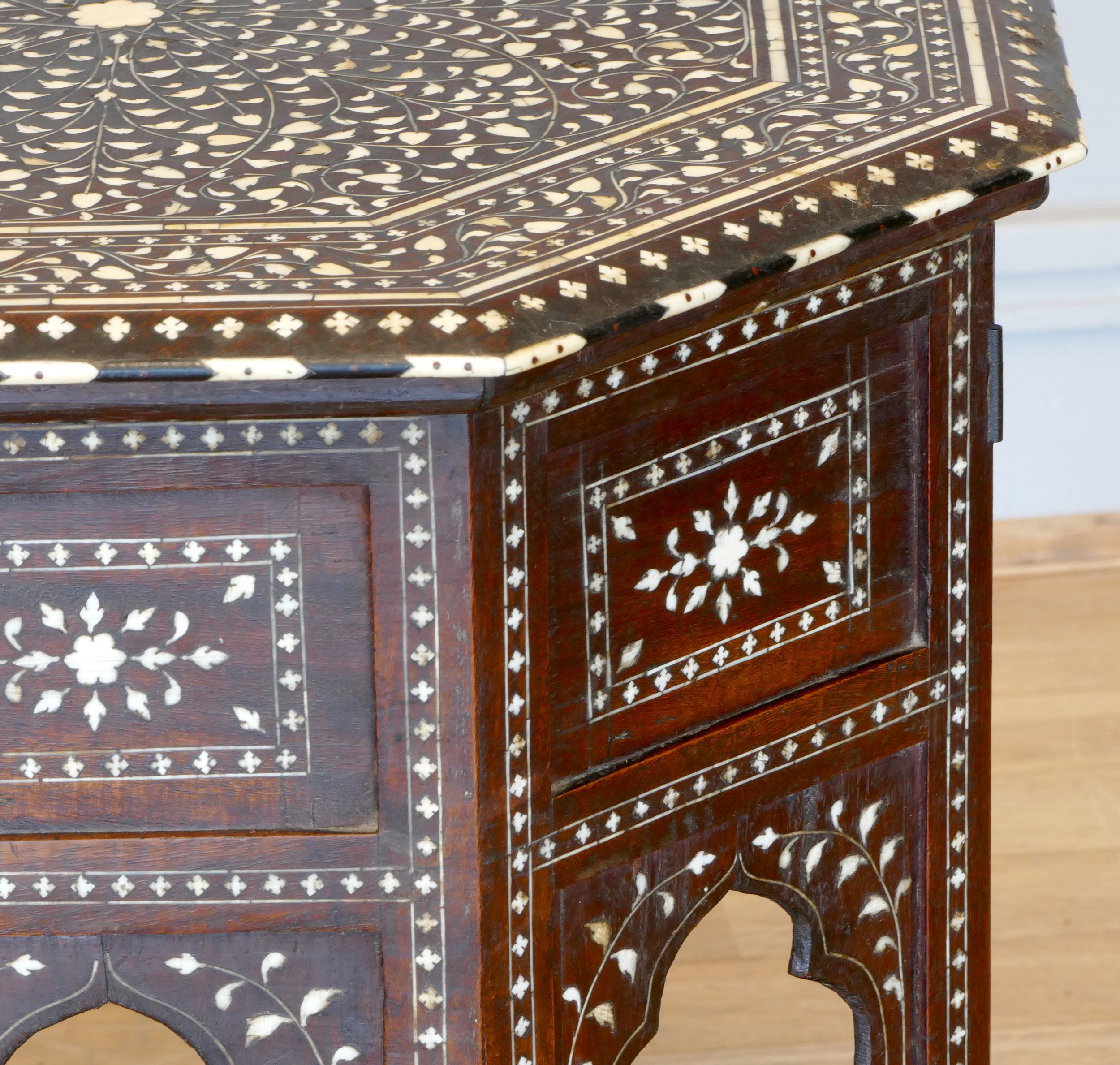 A late 19th century inlaid hardwood Anglo Indian octagonal side table, the top with central panel - Image 2 of 4