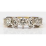 An 18ct gold five stone diamond ring, claw set with brilliant cut stones, stated weight 1.50cts,