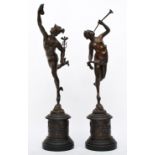 A 19th century pair of bronzed spelter figures of Mercury and Fortuna, after Giambologna (Italian,