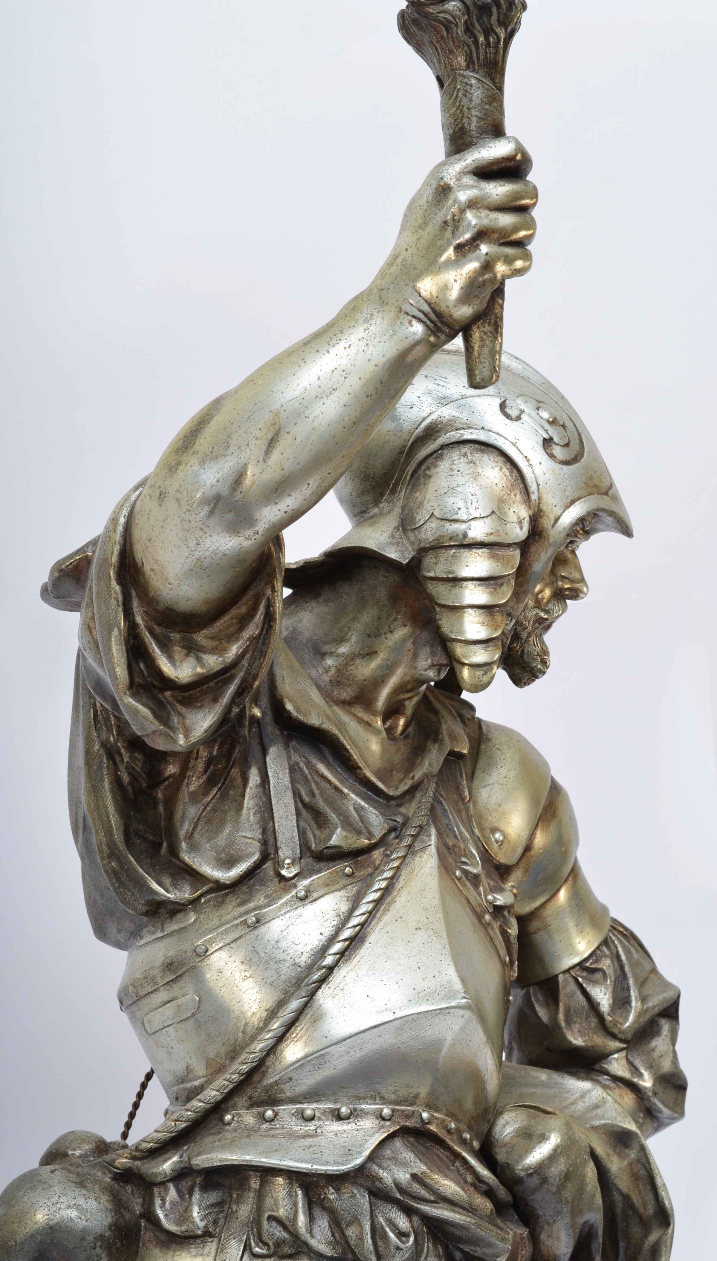 A late 19th/early 20th century French silvered metal figural lamp, in the form of a 16th century - Image 5 of 13