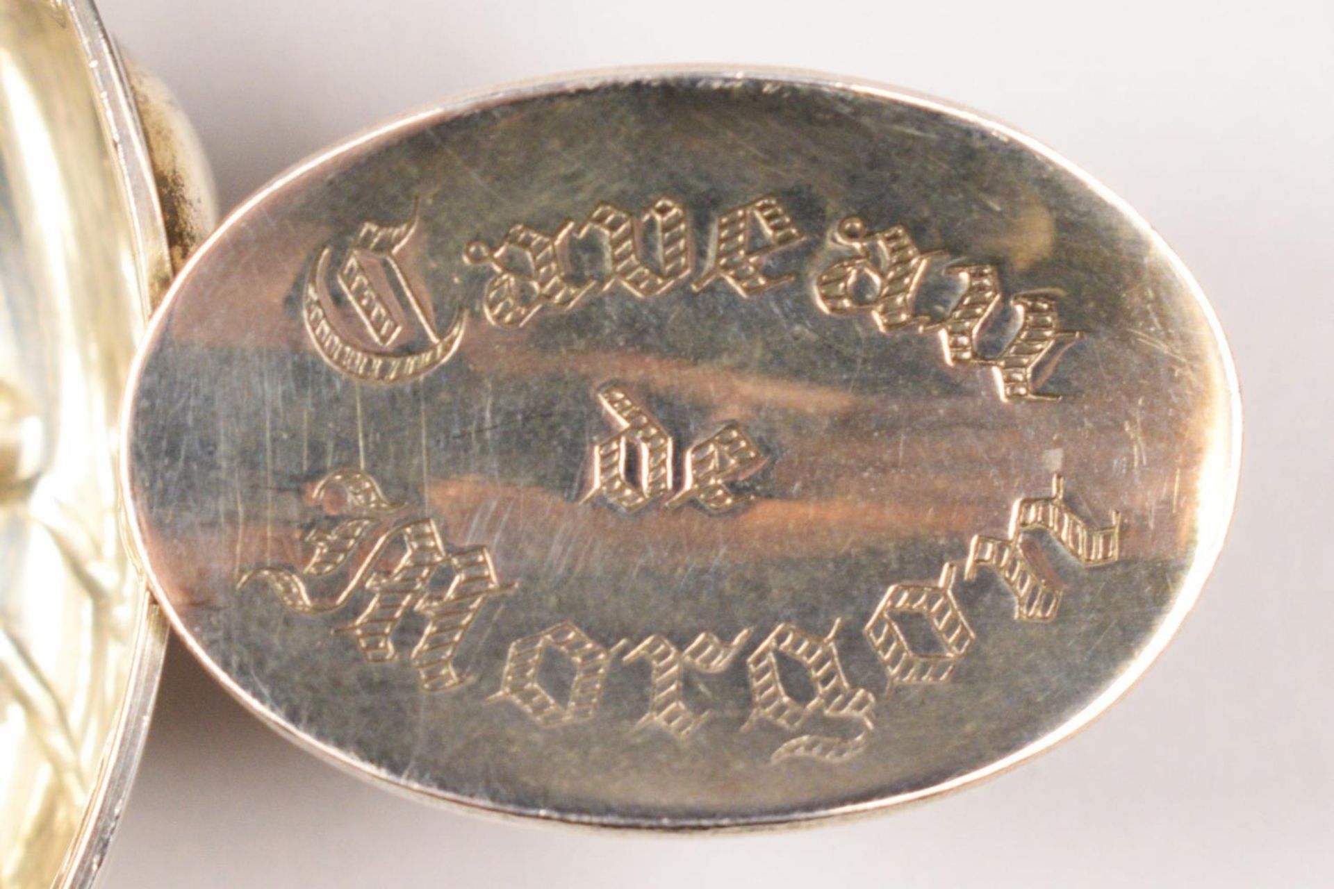 A French electroplated wine taster, of typical form, engraved Caveau de Morgon, 10.5cm. Caveau de - Image 2 of 7