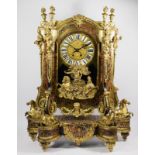 An impressive 19th century French boulle mantel clock, the gilt brass dial with white enamel