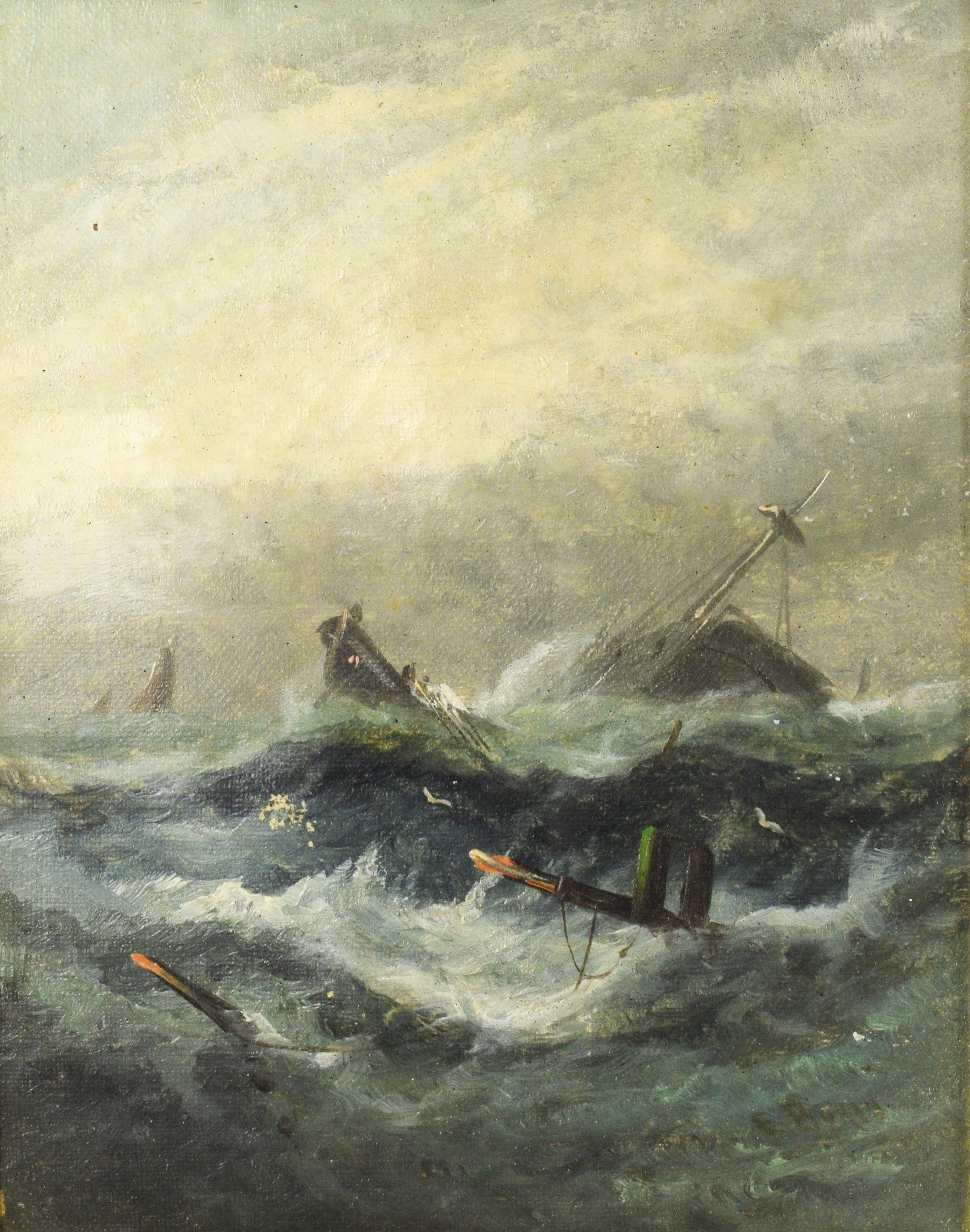 E. Byran, fishing boat on shore, oil on canvas, signed, 24 x 19cm and another by the same hand, - Image 3 of 5