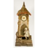 August Otto, a late 19th Century Austrian moulded ceramic clock, modelled as a small brick tower