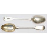 A Victorian Provincial pair of fiddle pattern basting spoons, by James & Josiah Williams, Exeter