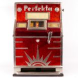 A Jentzsch & Meerz Perfekta slot machine, one arm bandit allwin, c.1957, restored and working on a