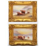 A pair of Bronte Porcelain rectangular ceramic plaques, Highland Landscapes, depicting Highland