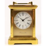 A Richard & Cie, brass striking carriage clock, white enamel dial, the 13 jewel movement striking on