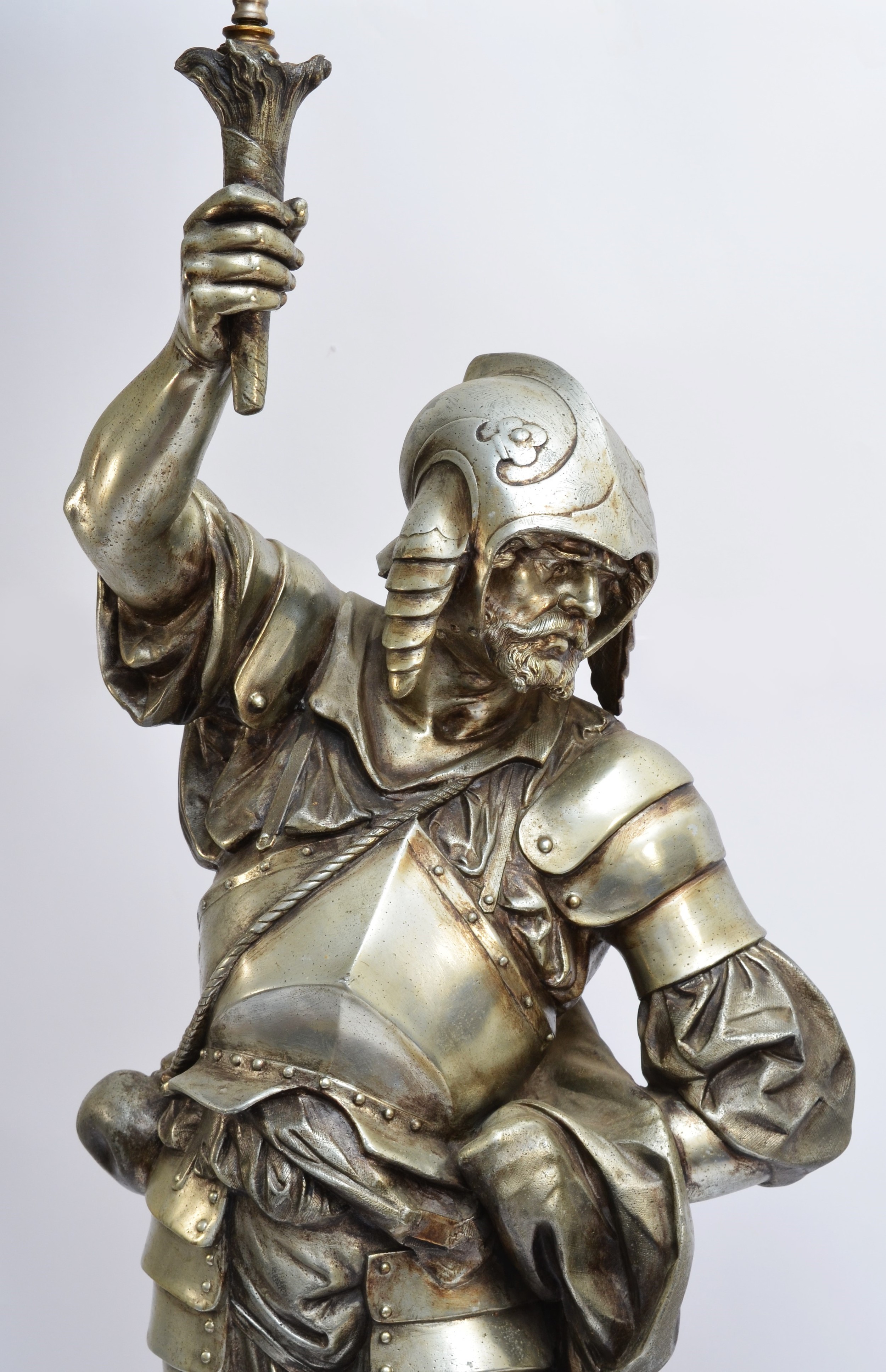 A late 19th/early 20th century French silvered metal figural lamp, in the form of a 16th century - Image 2 of 13