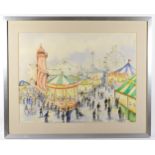 P. Lawson, funfair during the day, watercolour, signed, 37 x 48cm