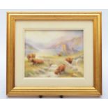 A Bronte Porcelain rectangular ceramic plaque, Highland Landscape, depicting Highland cattle