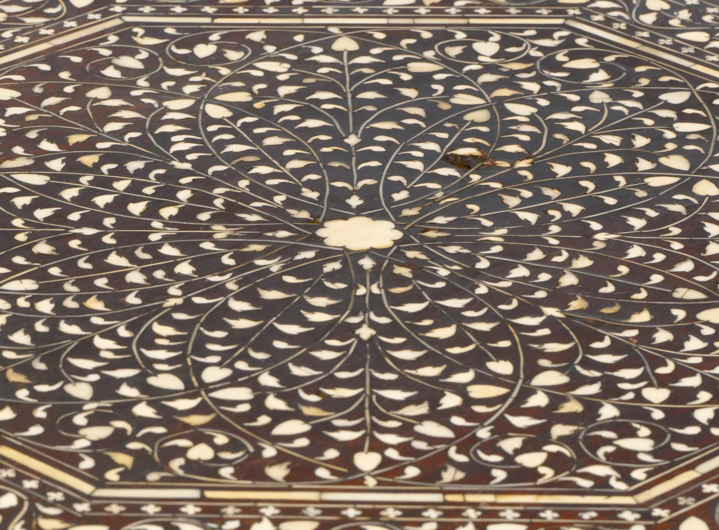 A late 19th century inlaid hardwood Anglo Indian octagonal side table, the top with central panel - Image 3 of 4