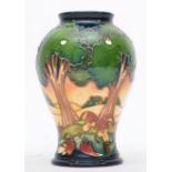 A Moorcroft tube baluster vase, Evening Sky, c.2003, signed on base by artist, Emma Bossons, 16cm.