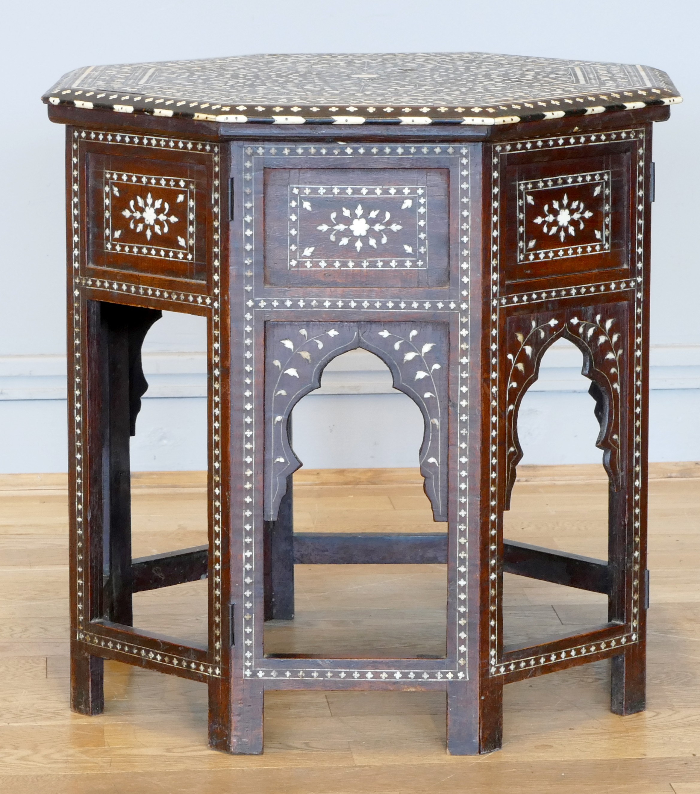 A late 19th century inlaid hardwood Anglo Indian octagonal side table, the top with central panel