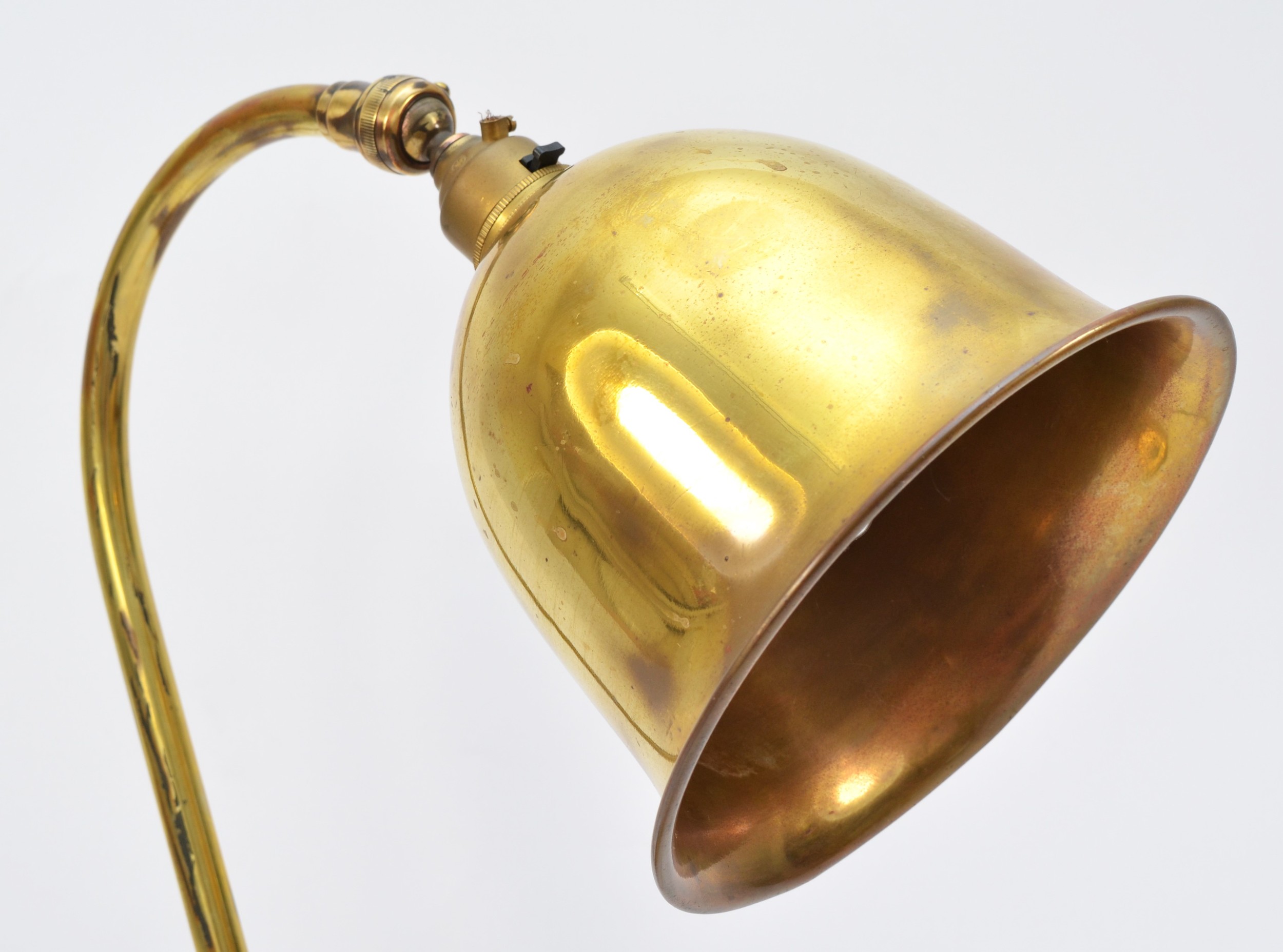 An early 20th century brass table lamp, bell shape shade, 42cm, rewired but untested. - Image 3 of 3