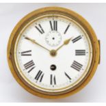 An early 20th century brass 5 1/2" dial bulkhead clock, white enamel dial with subsidiary seconds