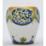 A Moorcroft Macintyre baluster vase, Lilac pattern, hand painted with gilt decoration and rim,