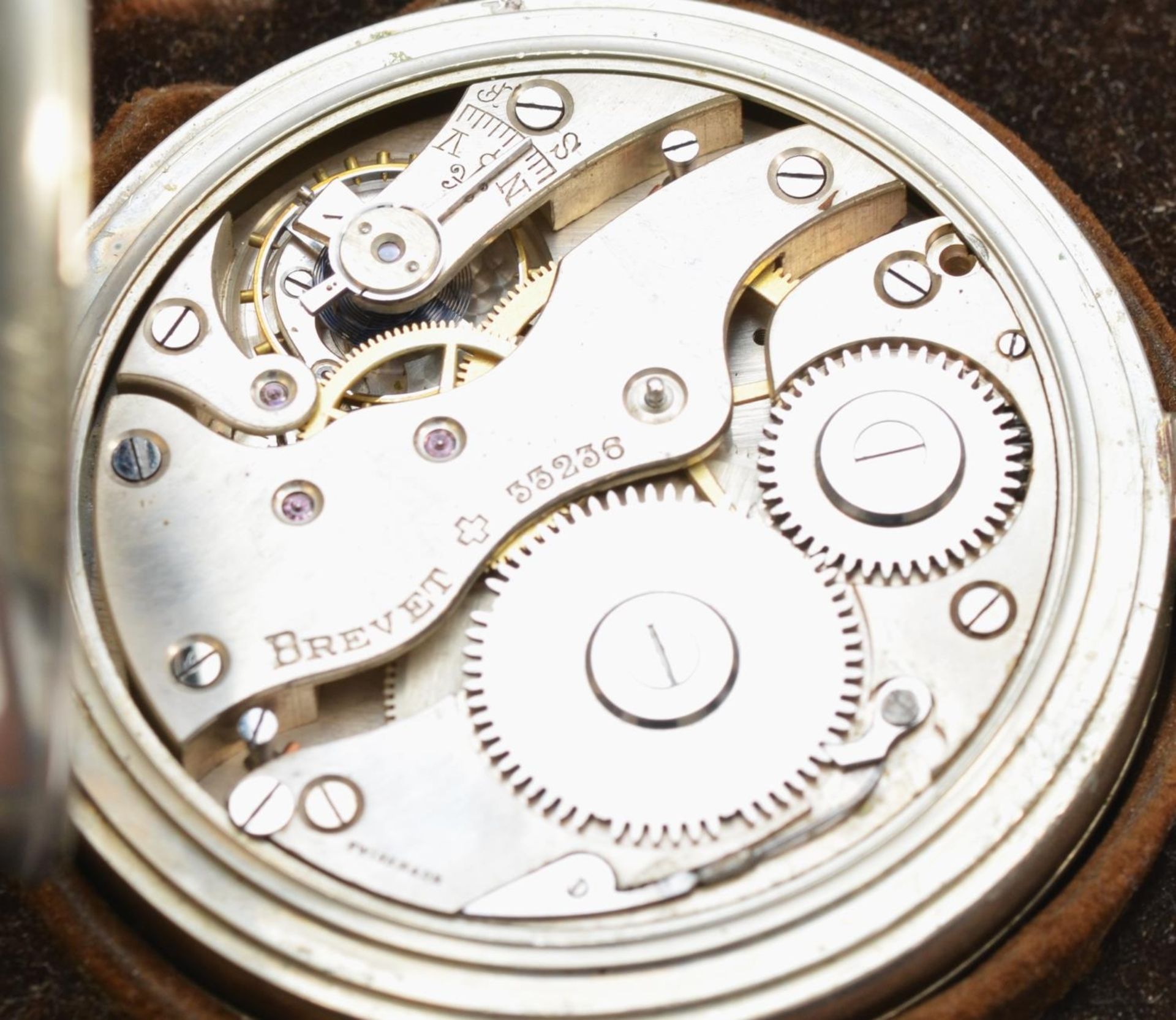 A silver and tortoiseshell Goliath watch case, Birmingham 1923, the watch with a Brevette 33236 - Image 5 of 5