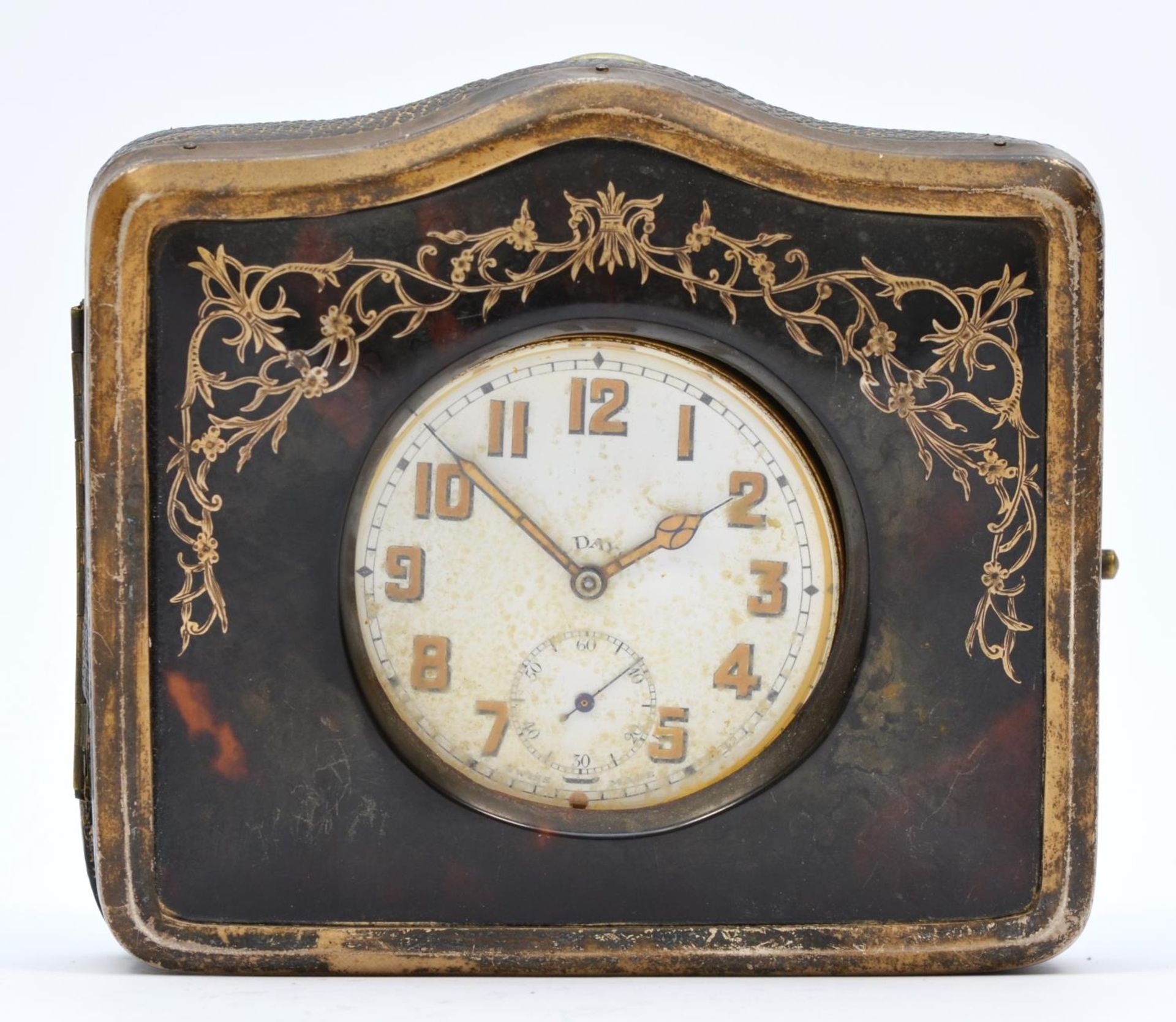 A silver and tortoiseshell Goliath watch case, Birmingham 1923, the watch with a Brevette 33236