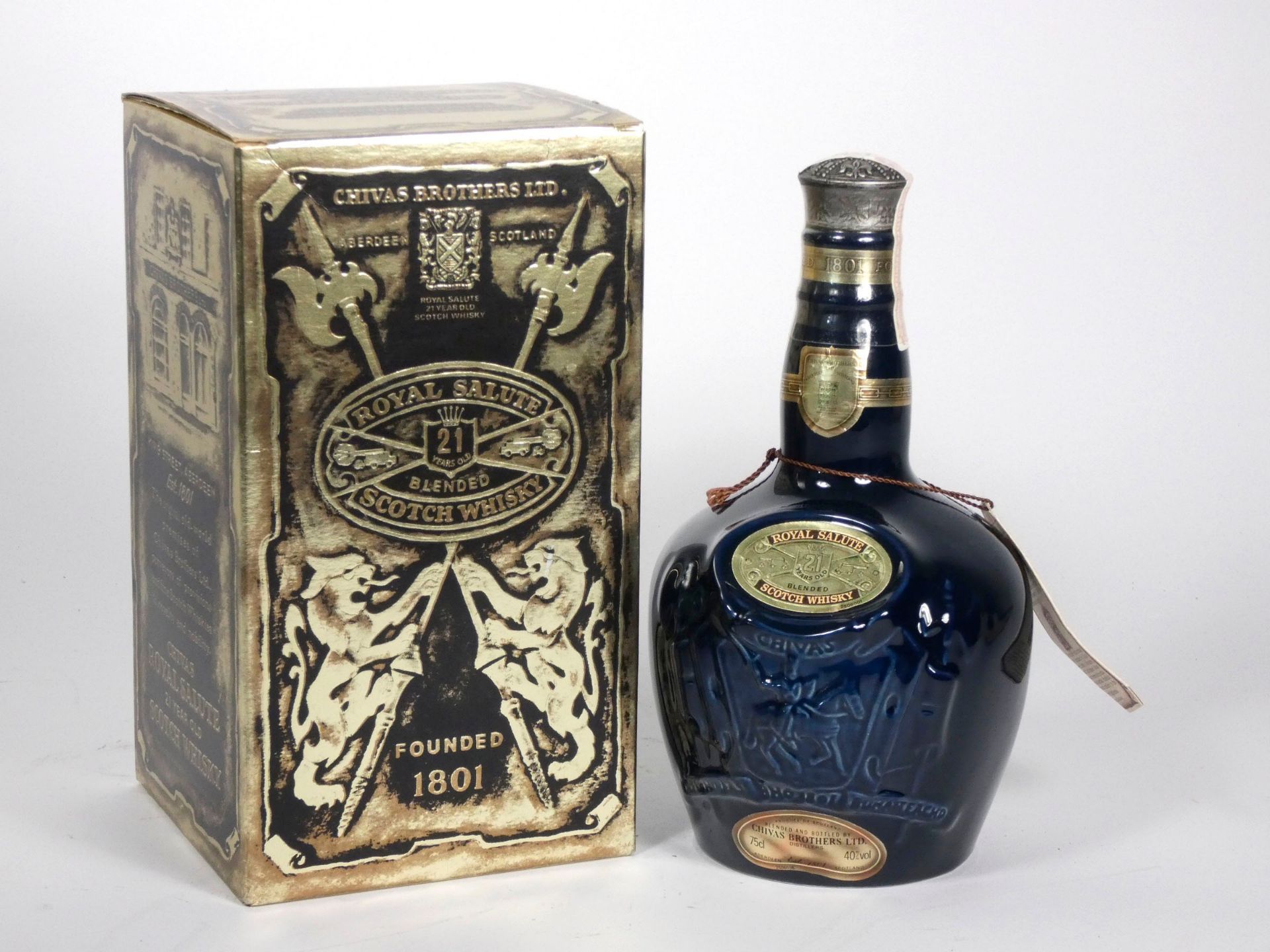 Chivas Royal Salute 21 year old Scotch whisky, sapphire bottle, with original velvet bag and box. (