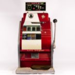 A Sega Las Vegas light up slot machine, one arm bandit, c.1960s, working on a modern 1p coin, cast