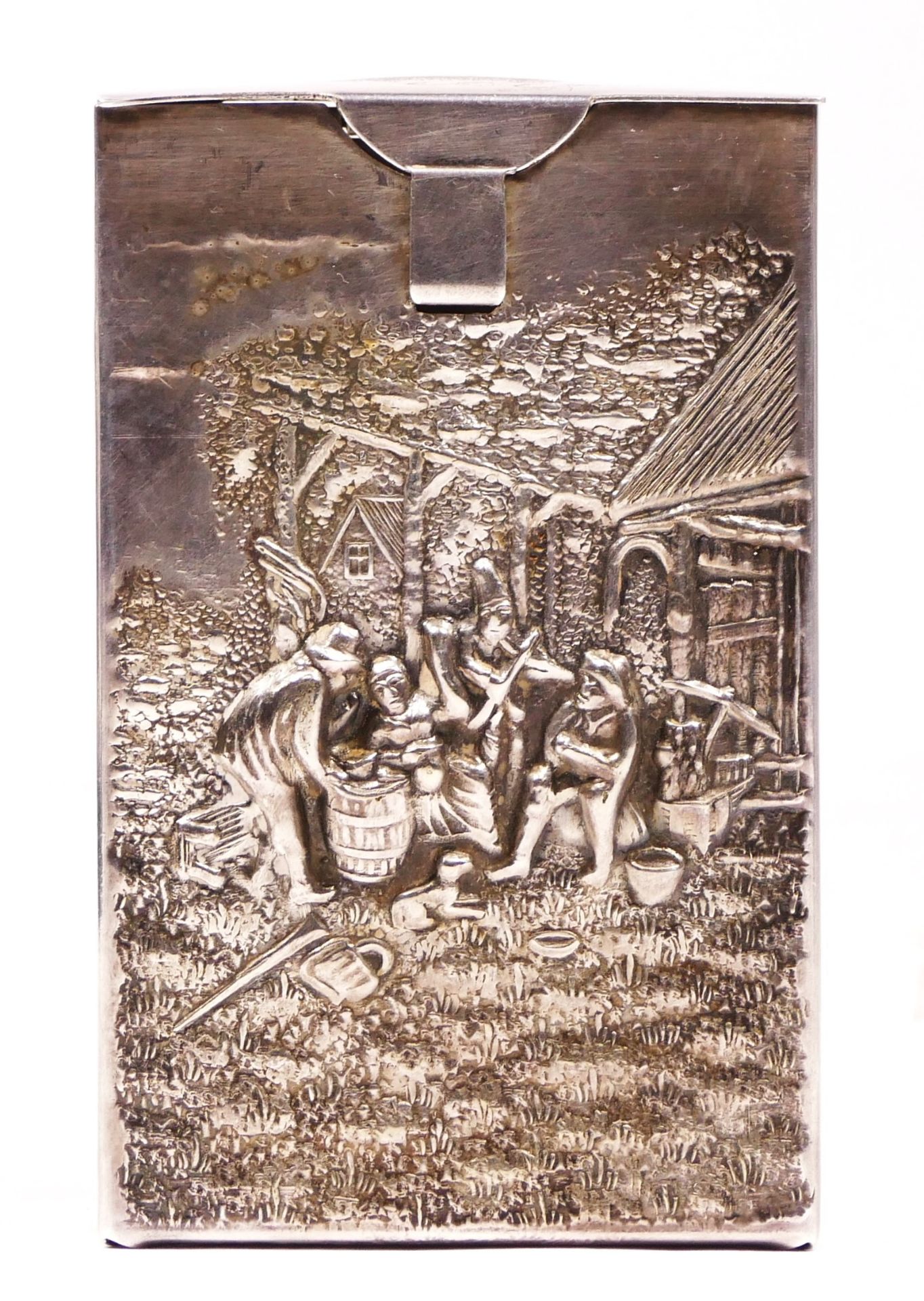 A Danish silver cigarette case/box, by Jørgen Th. Steffensen, Arhus, c.1920, the front with embossed