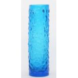 Whitefriars, a cylindrical glass Bark vase in Kingfisher blue, 30.5cm.