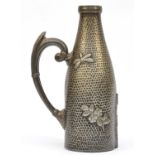 An American Aesthetic Period Britannia metal bottle holder, by Meriden, 1881 patent, with insect and