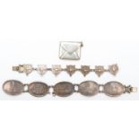 A London souvenir panel link bracelet, London 1945, another silver panel link bracelet and a