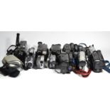A collection of video cameras, to include a JVC GR-FX15EK, a Sony DCR-DVD110, a Sony DCR-DVD304, a