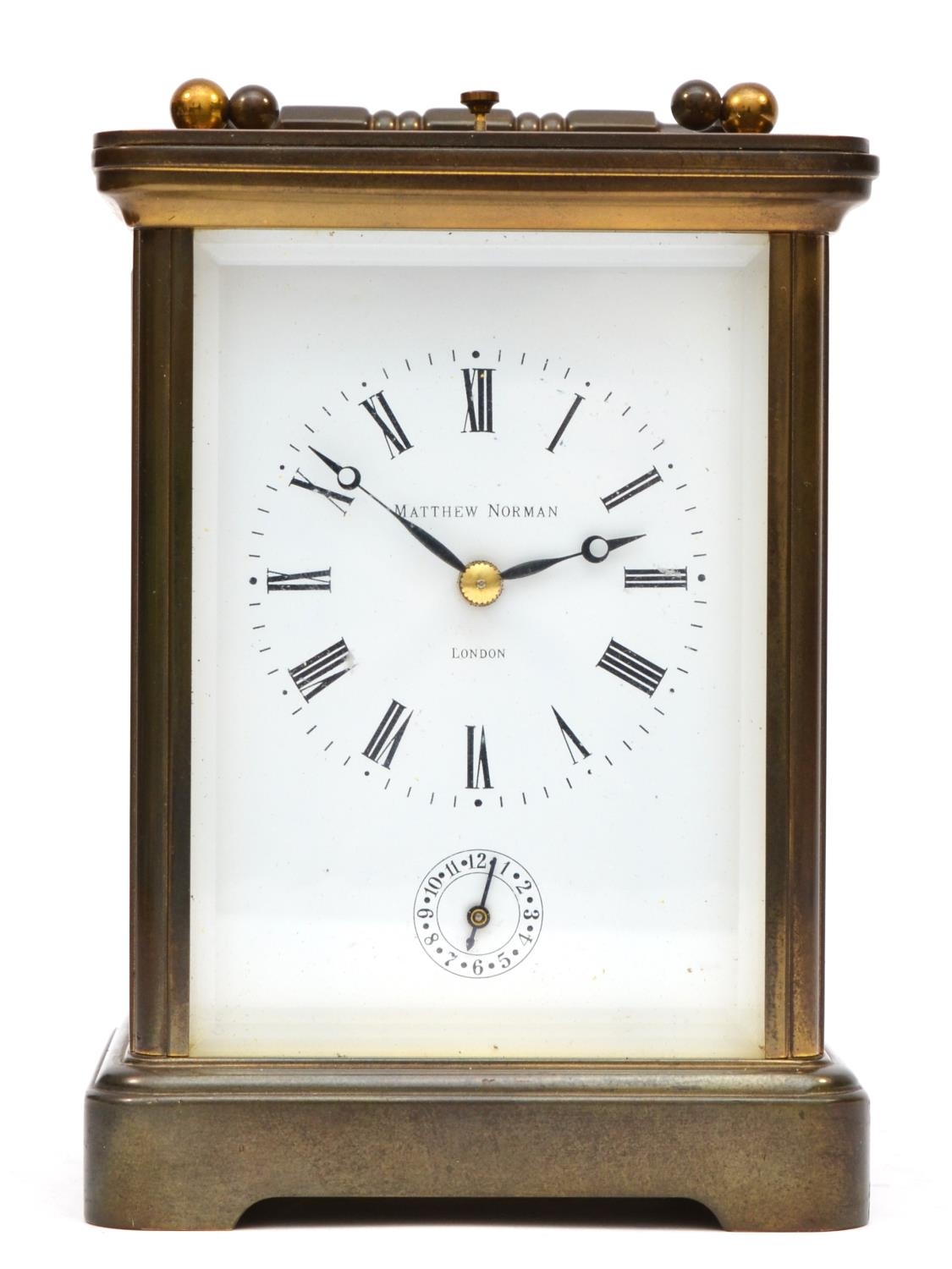 Matthew Norman 1751, London, a Grand Corniche brass alarm/striking/repeating carriage clock, model - Image 2 of 6