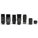 Seven manual camera lens, to include a Kiron 70mm-210mm f4, a Tamron 85mm-210mm f4.5, a Tamron