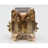 A vintage 14K rose gold and smokey quartz dress ring, 23 x 16mm, P 1/2, 12.1gm