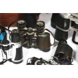 A collection of binoculars, to include Super Zenith 10x50, Hanimex 8x30, Field 12x30, Sunagor 10-